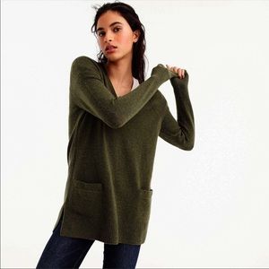J CREW Merino Wool Sweater Long Sleeve Pullover V Neck Pockets Green Size XS